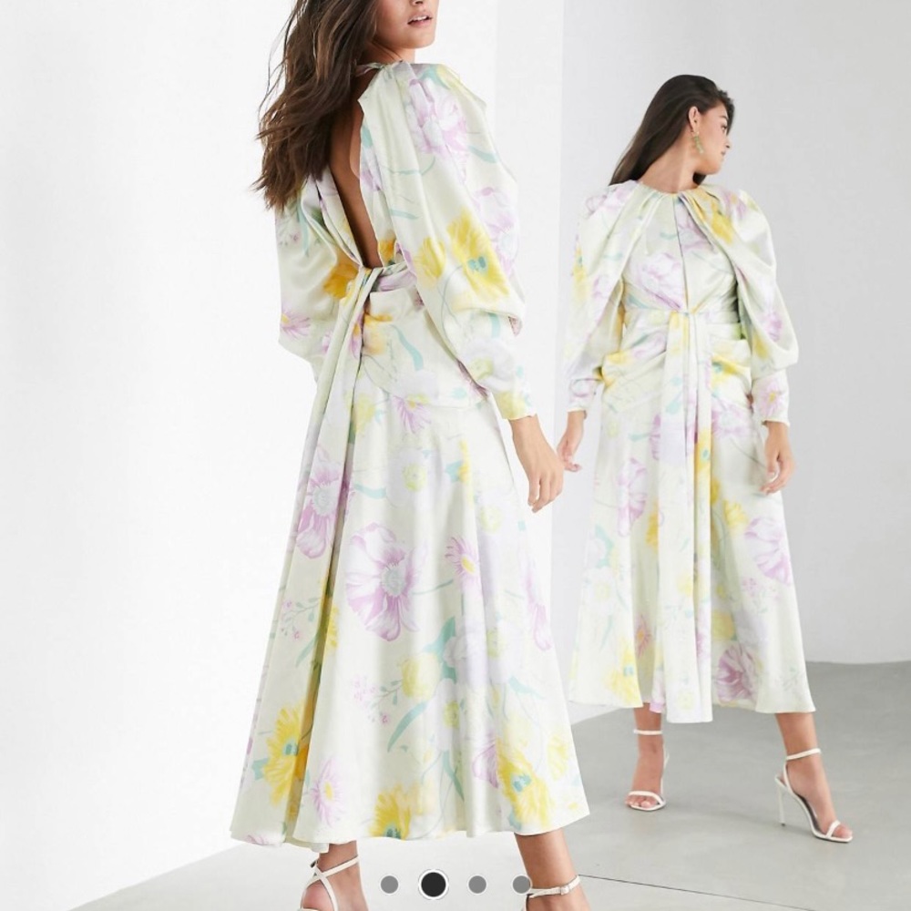 ASOS EDITION satin drape maxi dress in lemon bloom print